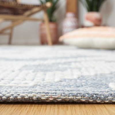 Blue and Ivory Flat Woven Wool Cotton 8' x 10' Rug