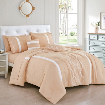 Esca Kineta Stylish & Fashionable 9 Piece Comforter Bed In A Bag Set 1 Comforter 2 Shams 1 Cushion1 Decorative Pillow and More! - Brown