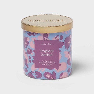2-Wick Glass Jar 15oz Candle with Patterned Sleeve Tropical Sorbet - Opalhouse&#8482;