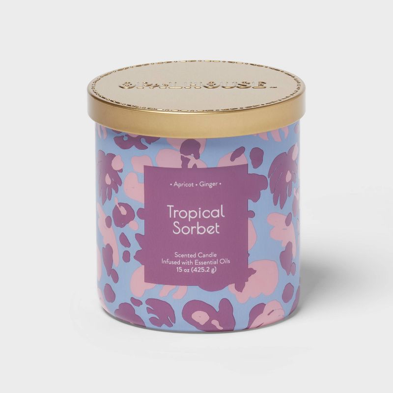 2-Wick Glass Jar 15oz Candle with Patterned Sleeve Tropical Sorbet - Opalhouse&#8482;, 1 of 4