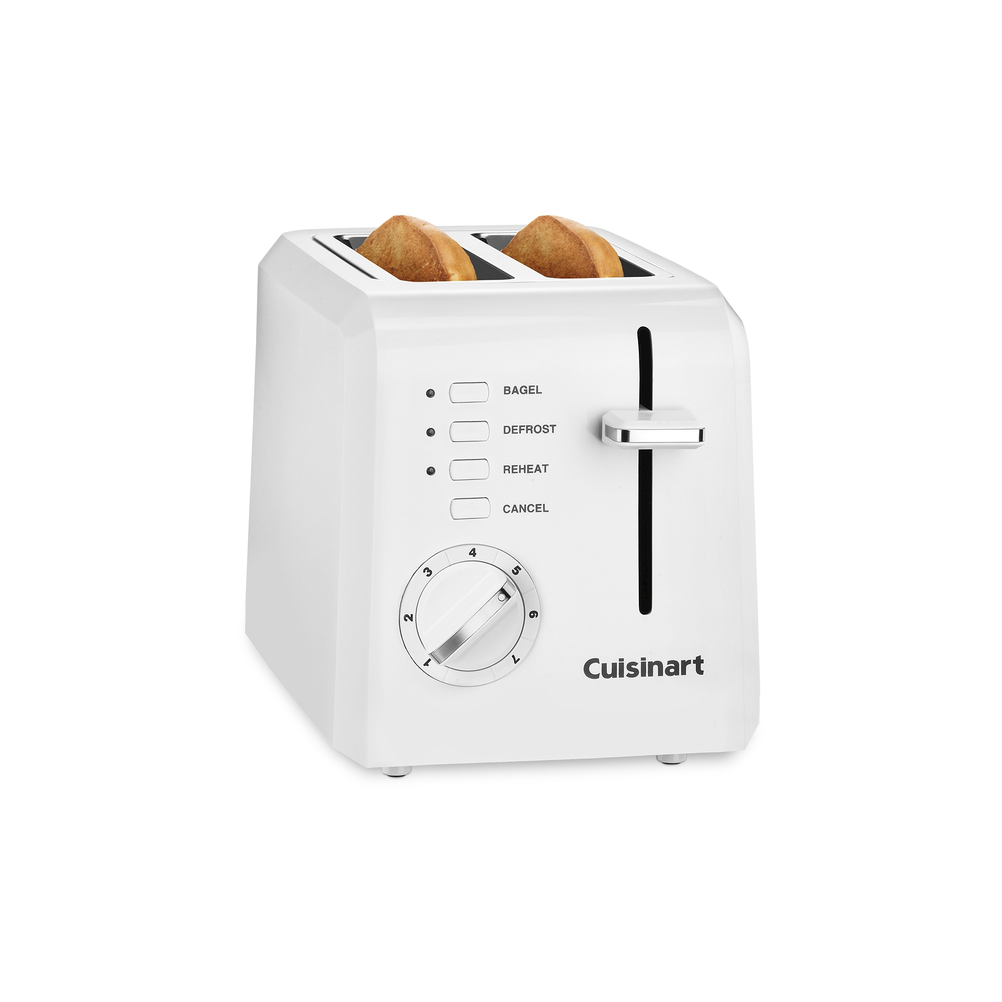 Cuisinart 2-Slice Toaster White: Bagel & Defrost Options, Reheat, Extra Wide Slots, Removable Crumb Tray, 900W