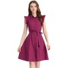 Allegra K Women's Cotton Ruffled Cap Sleeve Tie Waist Button Casual Office Shirt Dress - 2 of 4