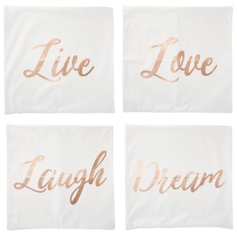 Set of 4 Rose Gold Throw Pillow Covers for Couches and Sofas, Live Laugh  Love Dream Decorative Cases for Home Decor, Living Room (17x17 In)