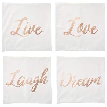 Juvale Set of 4 Decorative Throw Pillow Covers Couch Cases 20x20 for Home Decor, Live Laugh Love Dream, Rose Gold Foil