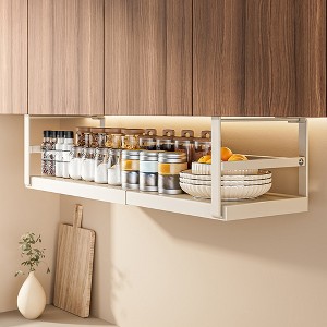 Expandable Under Cabinet Shelfs, Hanging Under Shelf Storage Basket, Metal Under Desk Storage Shelf, Heavy Duty Carbon Steel Hanging Organizer - 1 of 4