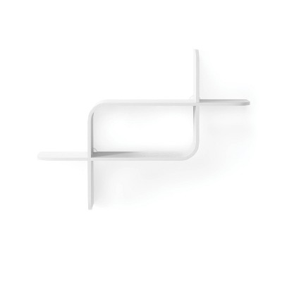 White Modern Bentwood 2-Tier Floating Wall Shelf