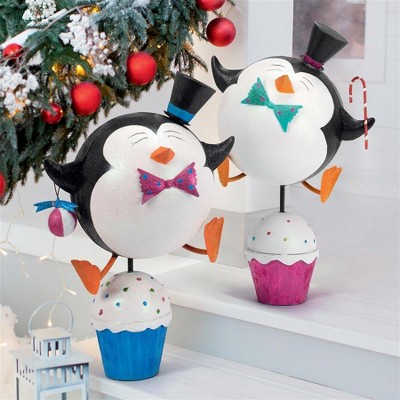 Design Toscano Cupcake Chorus Line Holiday Penguin Statues: Set of Two, multi-colored