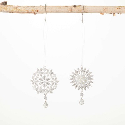 Crystal Snowflake Ornament Clear 3.5"H Metal Set of 2
