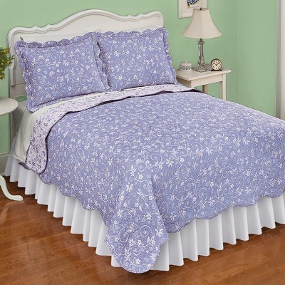 Collections Etc Yellow Floral Quilt, Reversible Twin Size Quilt With Scalloped Edges And Two Tone Design Yellow Twin