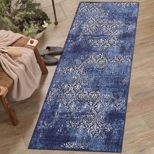 Vintage Distressed Area Rug, Machine Washable Rug for Living Room, Non-Slip Non-Shedding Floral Carpet, Low Pile Stain Resistant Rug - 1 of 4