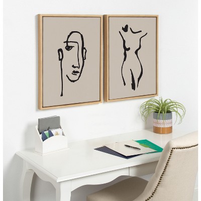 Minimalist Neutral Line Art Face Framed Canvas, 18x24