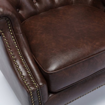 Chesterfield Brown Faux Leather Barrel Accent Chair