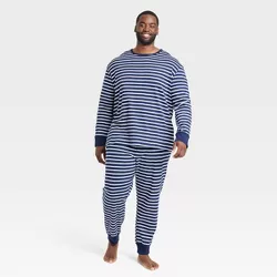 Men's Big & Tall Striped 100% Cotton Matching Family Pajama Set - Navy 5XLT