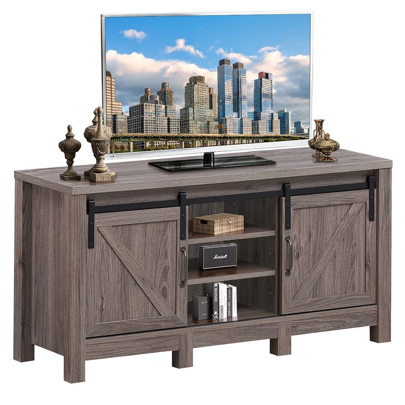 Costway TV Stand Sliding Barn Door Entertainment Center for TV's up to 55'' with Storage, 1 of 11