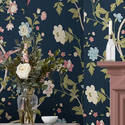 Midnight Blue Floral Botanical Removable Wallpaper