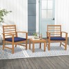 Costway 3 PCS Outdoor Furniture Set Acacia Wood Conversation Set with Soft Seat Cushions White/Grey/Navy - 4 of 4