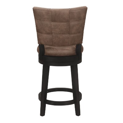 Chestnut Faux Leather and Wood Swivel Counter Stool