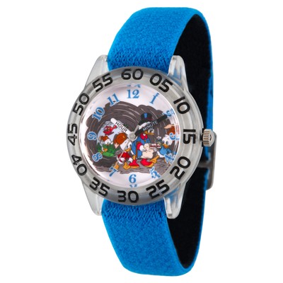 Boys' Disney Duck Tales Scrooge Mc Duck, Dewey, Huey, Louie, Launchpad McQuack Clear Plastic Watch - Blue