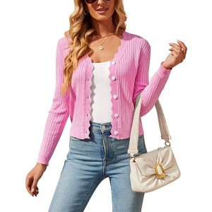 Coolmee Women's Cropped Cardigan Knit ShrugsTops V Neck Button Down Sweaters - 1 of 4
