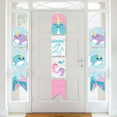 Big Dot of Happiness Narwhal Girl - Hanging Vertical Paper Door Banners - Under The Sea Baby Shower Birthday Party Wall Decor Kit - Indoor Door Decor