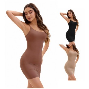 INSPIRE CHIC Women's 3 Packs Adjustable Spaghetti Strap Cami Full Slips Tummy Control Under Dress Nightwear - 1 of 4