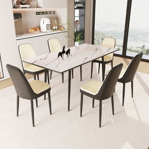 NicBex Kitchen Table Chairs Set Extendable Dining Room Table with MDF Tabletop and 6 Thick Cushion PU Chairs for Dining Room - 1 of 4
