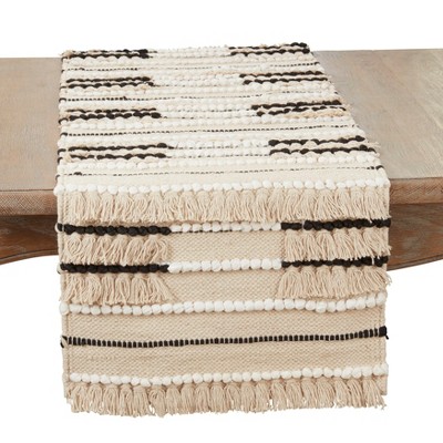 Saro Lifestyle Artisanal Knotwork Fringed Table Runner, Beige, 16"x72"