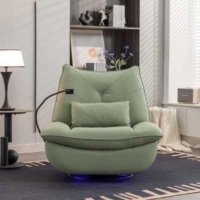 270°Recline And Swivel Chairs,Power Recliner Glider,Nursery Recliner Chair With Atmosphere Lamp Usb Port Charge Bluetooth Speakers-Cuddlewood