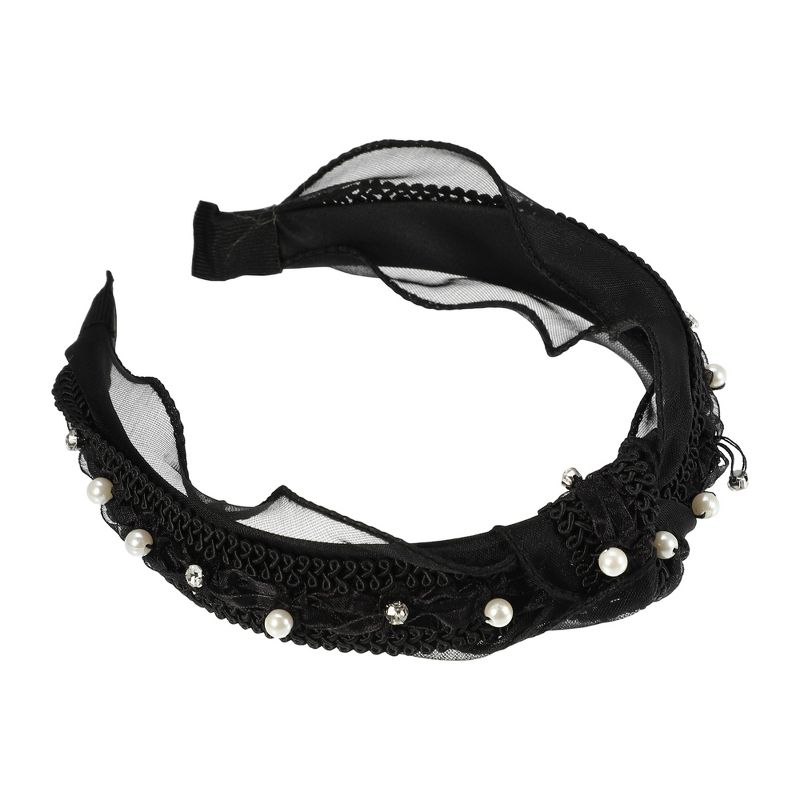 Unique Bargains Women's Rhinestone Faux Pearl Beaded Knotted Headbands Black 1 Pc, 5 of 8