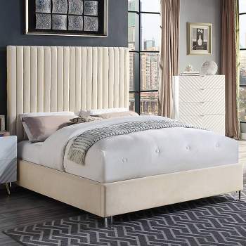 86" Eastern King Bed Edzia Bed Beige Velvet - Acme Furniture