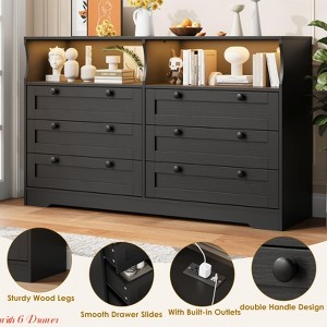 Living Room 55" Rustic Brown Wood Dresser, 6-Drawer Dresser Storage Organizer w/ Light & Large Capacity, Modern Dresser - 1 of 4