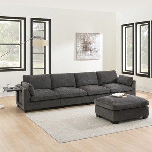 Merax 5-Seat Chenille Upholstery L-Shaped Modular Sectional Sofa with Movable Ottoman - 1 of 4