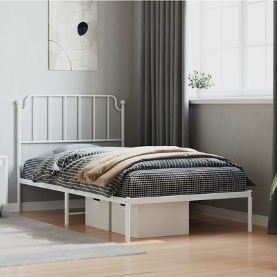 vidaXL Metal Bed Frame with Headboard White 39.4 in.x74.8 in. Twin