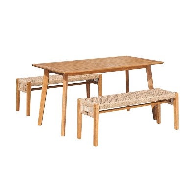 Chesapeake 3pc Acacia Wooden Patio Dining Set with Bench - Vifah