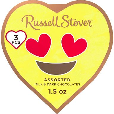 Russell Stover Valentine's Day Conversation Heart Assorted Milk & Dark Chocolate Candy Gift Box- 1.5oz (Package May Vary)
