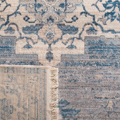 Vintage Blue and Gray Floral Motif Rectangular Area Rug