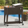 Home Aesthetics Outdoor Patio Rolling Cooler Cart 80 Qt Wicker Ice Chest Beverage Brown Rattan - image 3 of 4