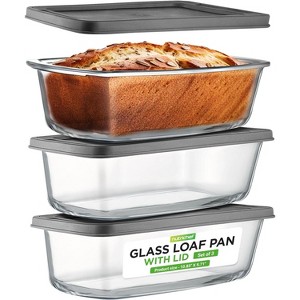 NutriChef 3 Sets High Borosilicate Glass Loaf Pan with Cover - Grip Handles for Easy Carry from Hot Oven To Table, BPA-Free - 1 of 4