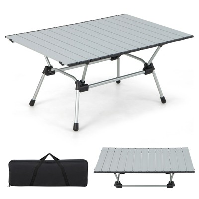 Tangkula Folding Camping Table Collapsible Aluminum Roll Up Beach Table ...