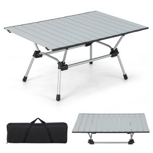 Tangkula Folding Camping Table Collapsible Aluminum Roll Up Beach Table with Carrying Bag 4-Level Adjustable Height Dark/Silver - 1 of 4