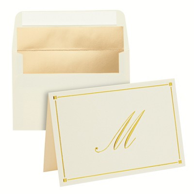 Pipilo Press 24 Pack Letter M, Personalized Stationery Note Cards, Ivory with Gold Foil, 4 x 6 inches