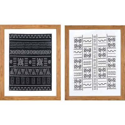 Set of 2 24"x30" Framed Black & White Geo Fabric Decorative Wall Art - Threshold™