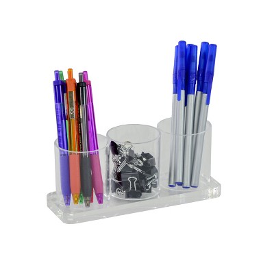 Clear Acrylic and Rubber 3-Compartment Pencil Cup Holder