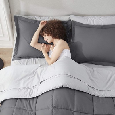 Nestl Bed in a Bag Reversible, 7 Piece Queen Size Bedding Set - Dark Grey/Light Grey — фото 6