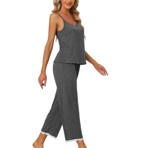 cheibear Women's Soft Cami Top and Capri Lace Trim Sleeveless Summer Pajama Set - 1 of 4
