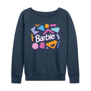 Women's - Barbie - Retro Shapes Lightweight French Terry Wide Neck Long Sleeve Shirt - 1 of 4