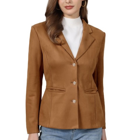 INSPIRE CHIC Women's Long Sleeve Notched Lapel Business Casual Faux Suede Blazer with Pockets XX-Large Brown