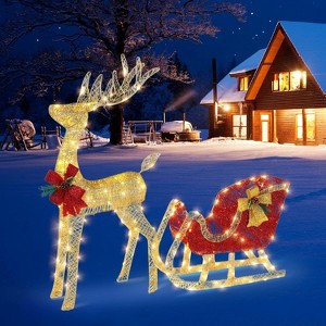 VINGLI Lighted Christmas Reindeer and Santa Sleigh Outdoor Decoration Deer Set, 4FT Large Reindeer Outdoor Decorations with 180 LED Lights,Yard Decor - 1 of 4