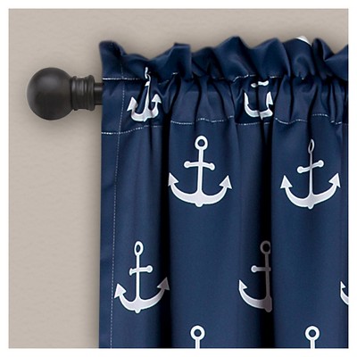Navy Anchor Print Blackout Polyester Window Curtains