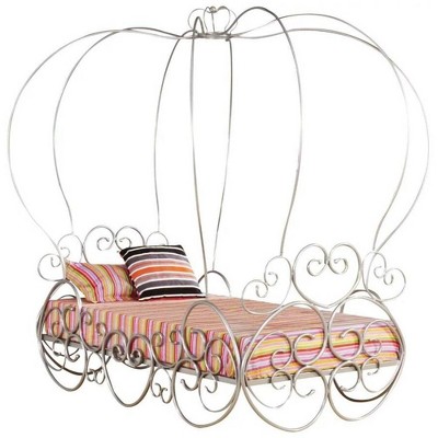Enchanted Silver Metal Canopy Twin Bed with Crown Top